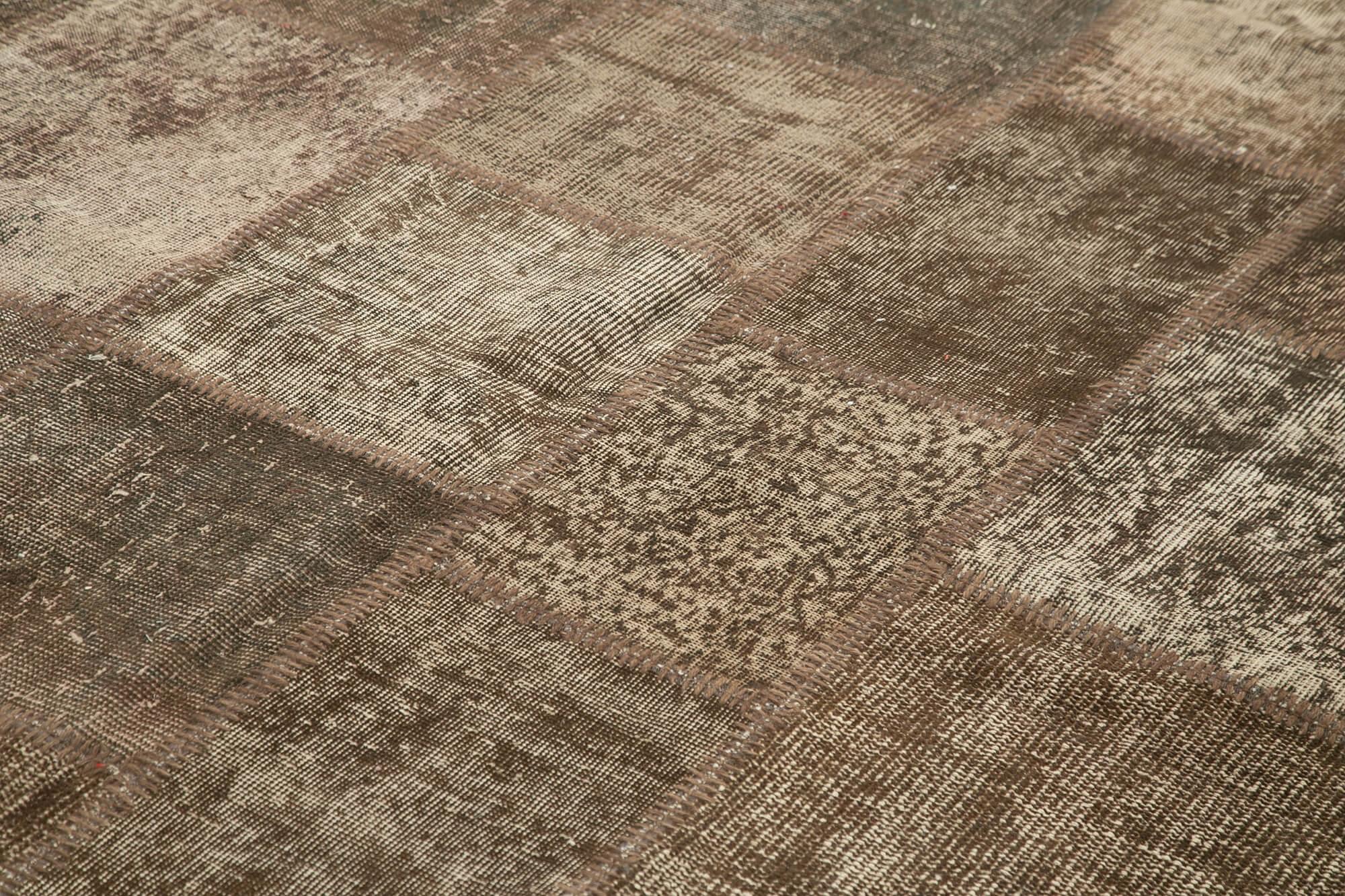 Kırk Yama Kahverengi Patchwork Pamuk Yün El Dokuma Halısı 254x351 Agacan