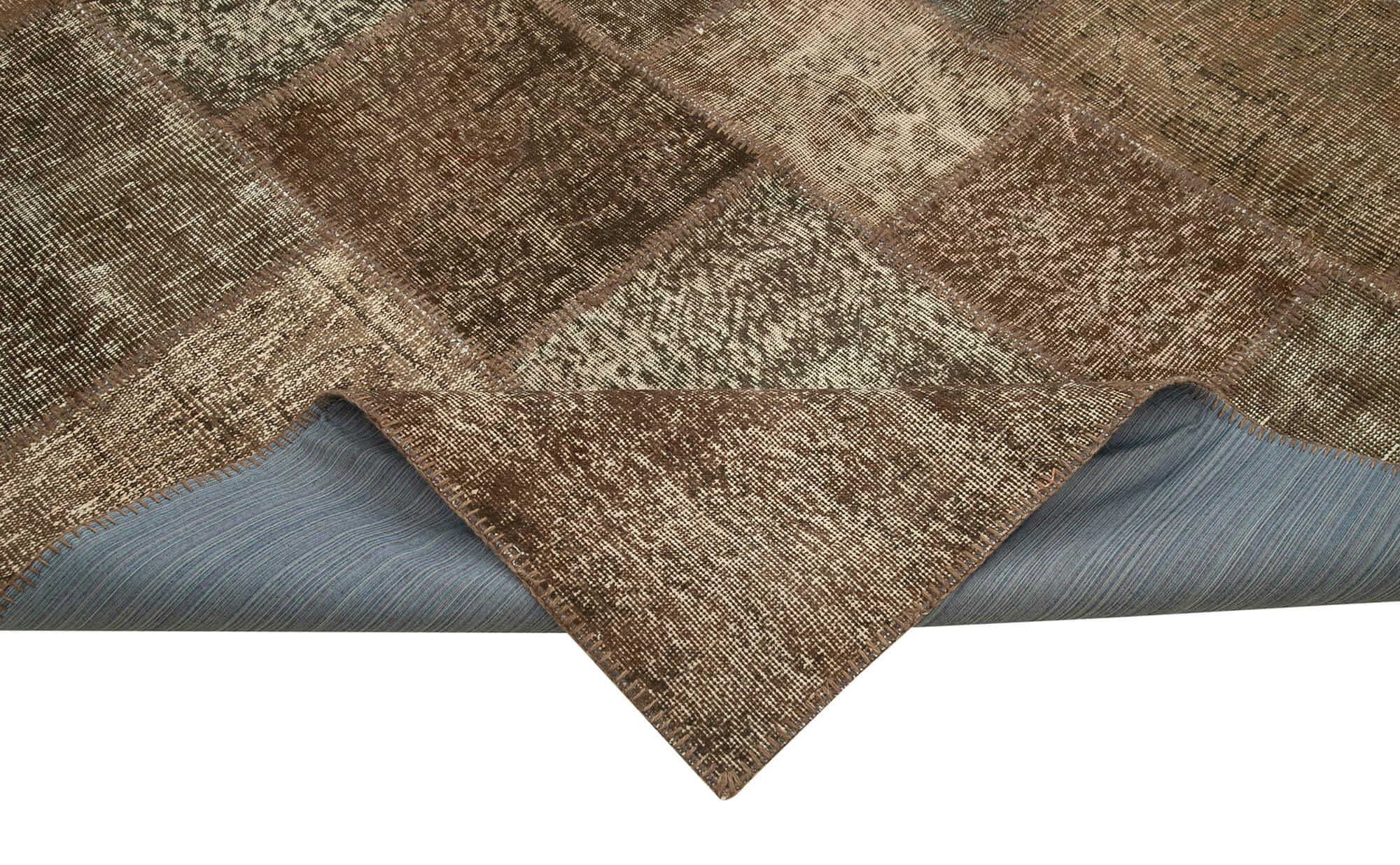 Kırk Yama Kahverengi Patchwork Pamuk Yün El Dokuma Halısı 254x351 Agacan