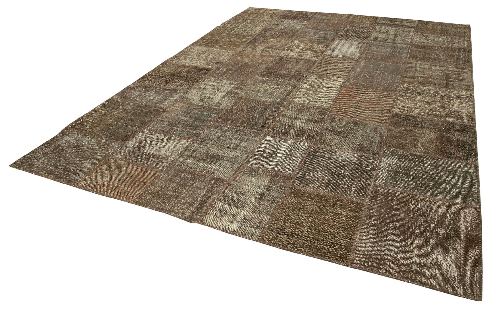 Kırk Yama Kahverengi Patchwork Pamuk Yün El Dokuma Halısı 254x351 Agacan