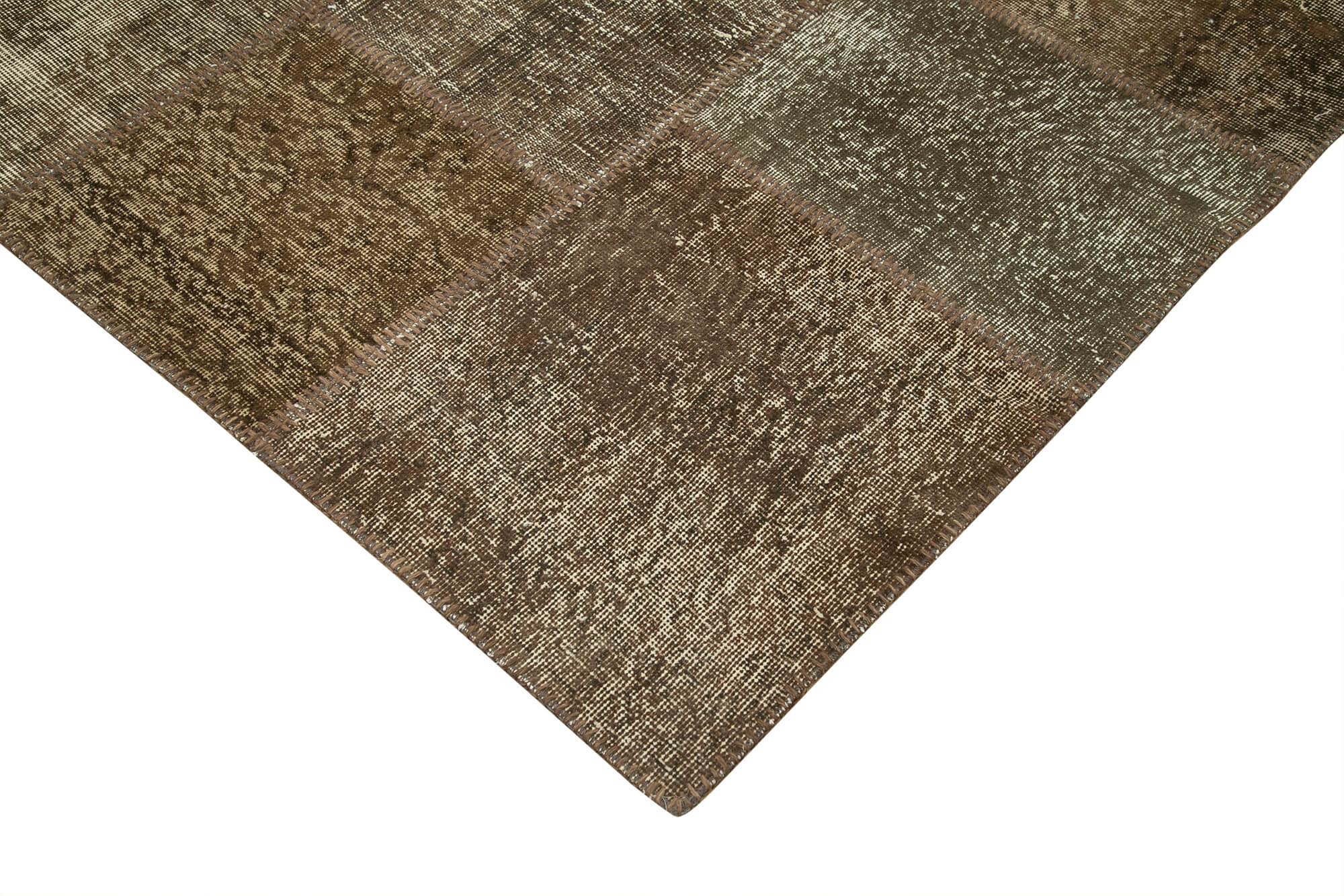 Kırk Yama Kahverengi Patchwork Pamuk Yün El Dokuma Halısı 254x351 Agacan