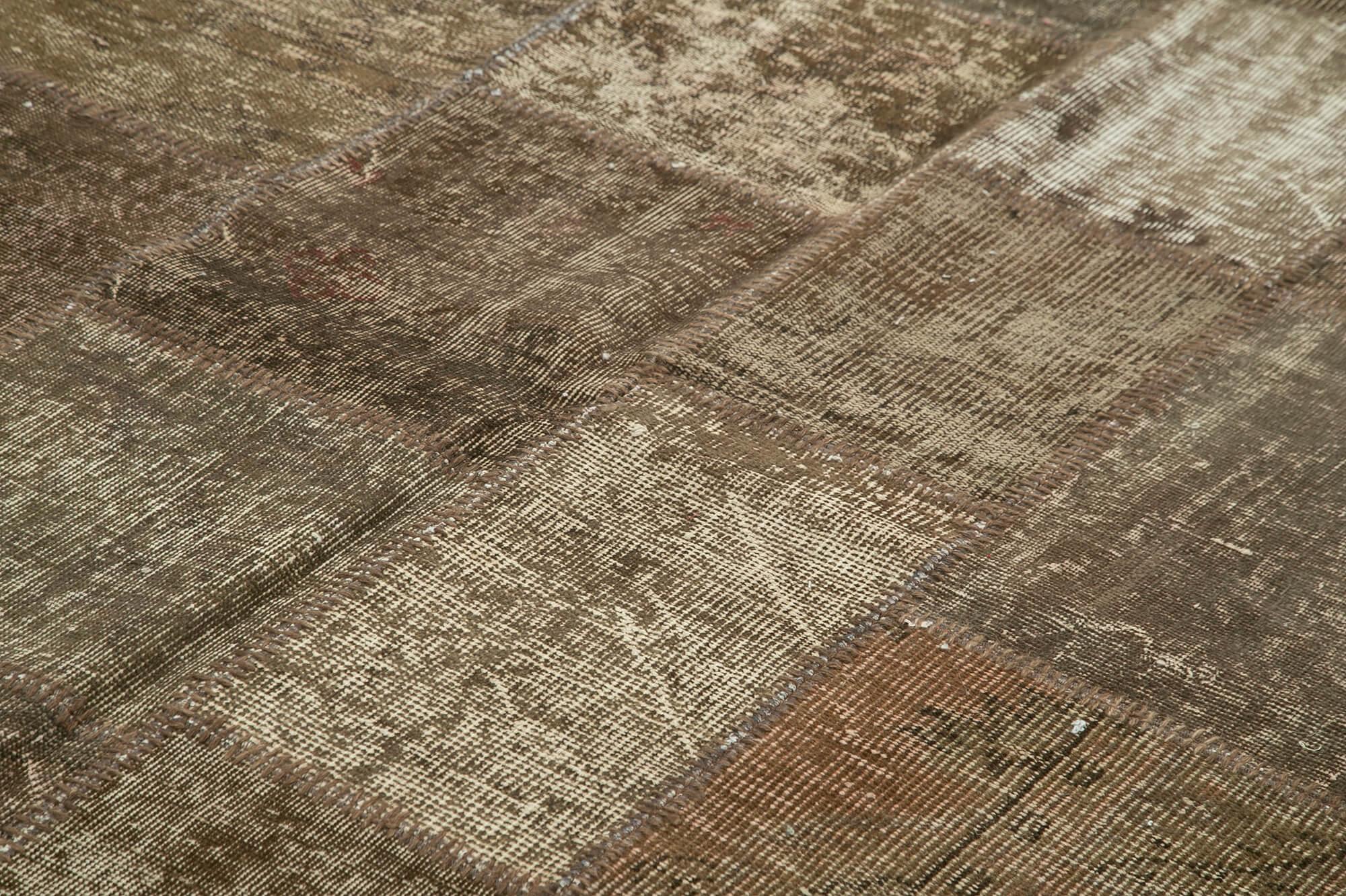 Kırk Yama Kahverengi Patchwork Pamuk Yün El Dokuma Halısı 254x351 Agacan