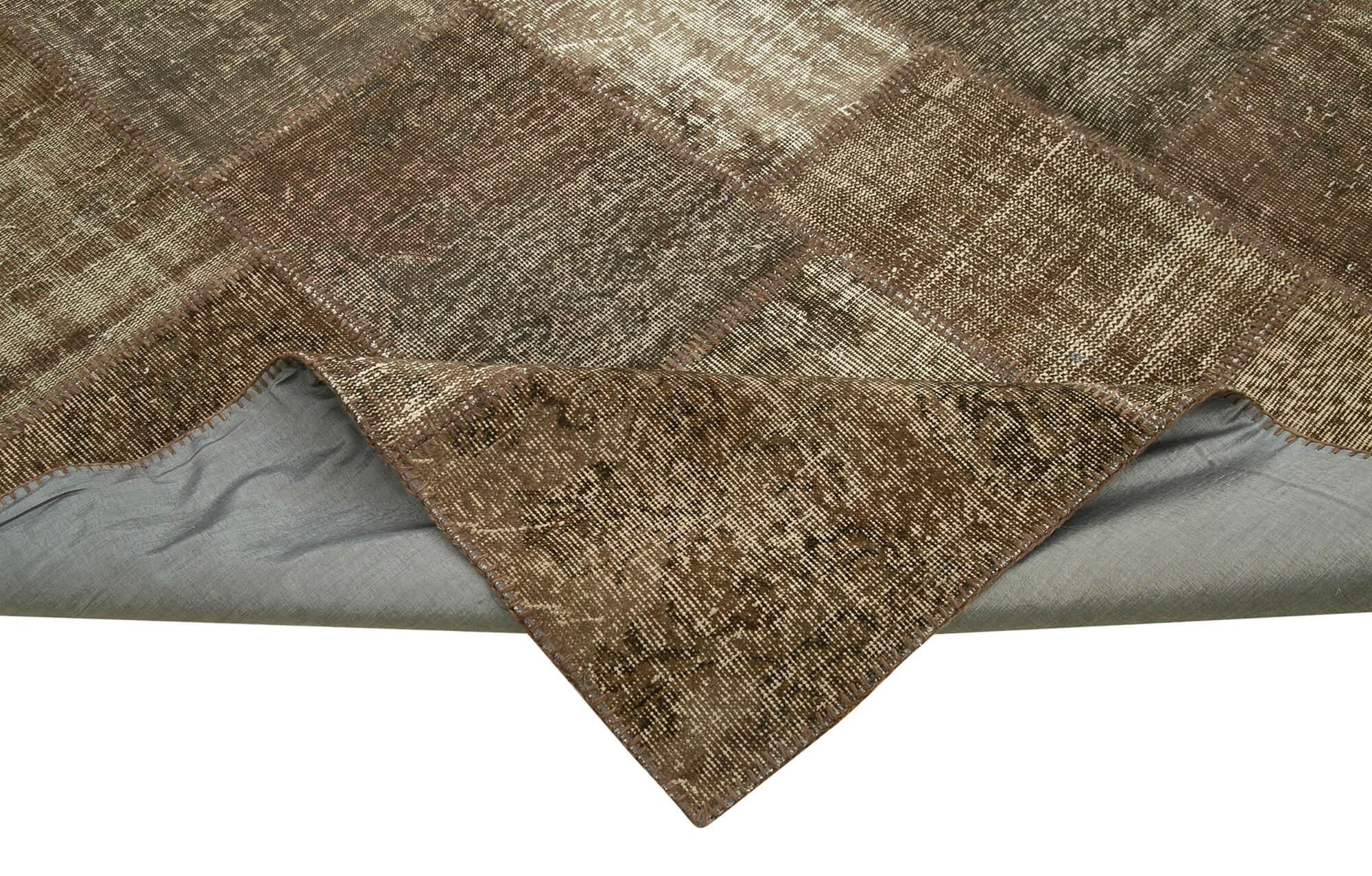 Kırk Yama Kahverengi Patchwork Pamuk Yün El Dokuma Halısı 254x351 Agacan