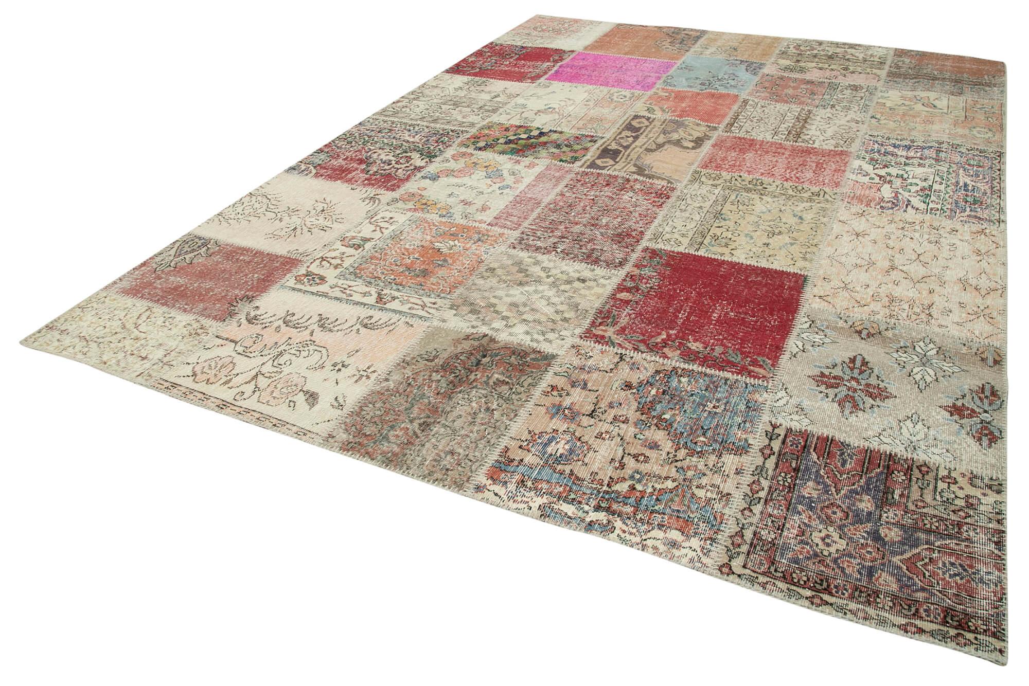 Kırk Yama Gri Patchwork Pamuk Yün El Dokuma Halısı 251x355 Agacan