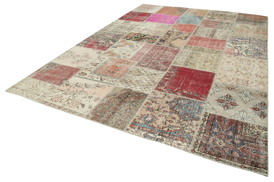 Kırk Yama Gri Patchwork Pamuk Yün El Dokuma Halısı 251x355 Agacan