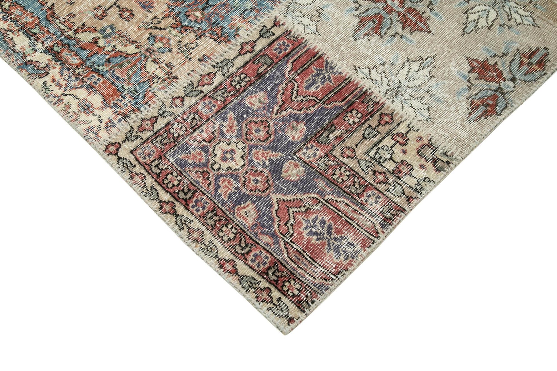 Kırk Yama Gri Patchwork Pamuk Yün El Dokuma Halısı 251x355 Agacan