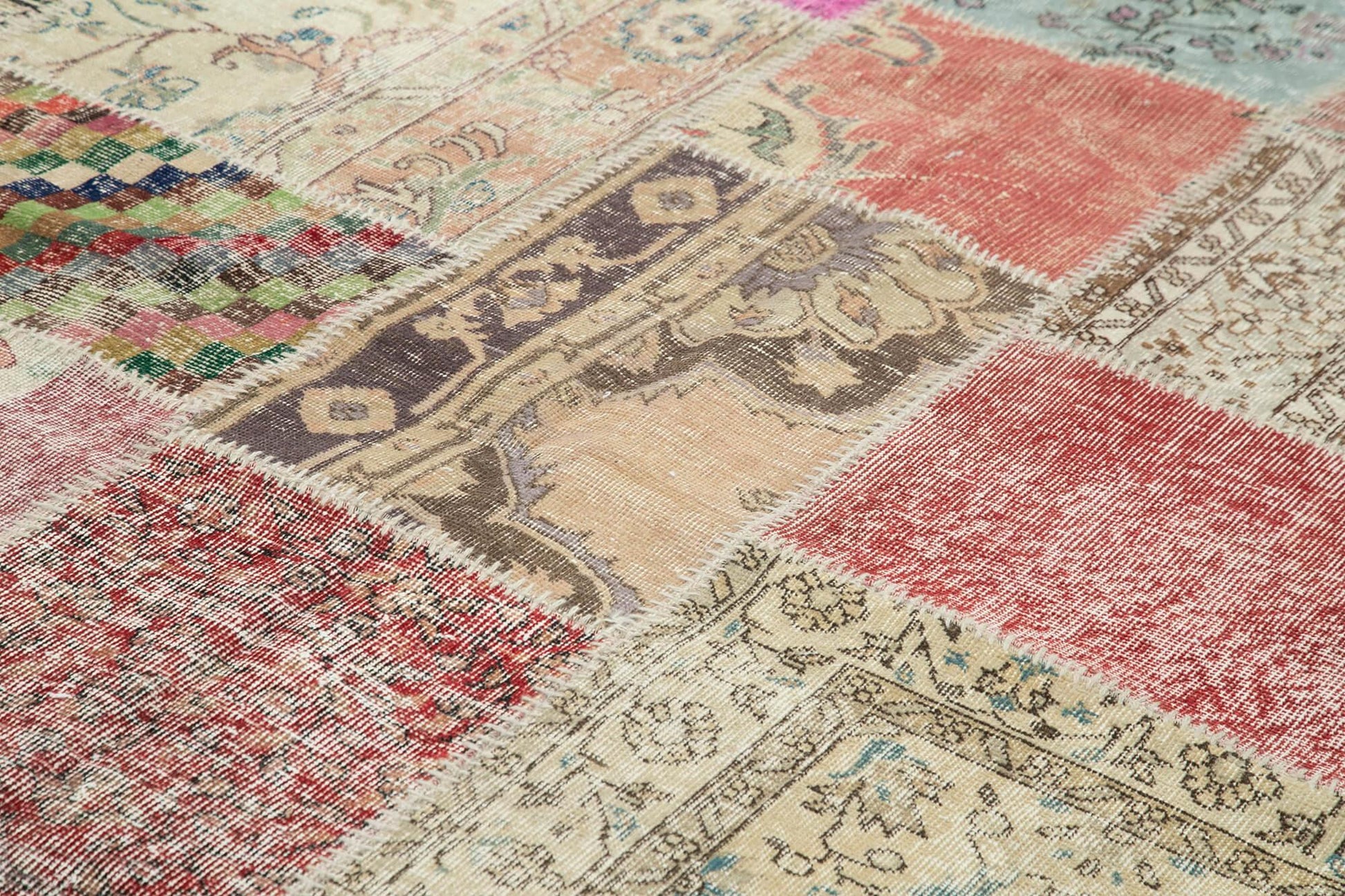 Kırk Yama Gri Patchwork Pamuk Yün El Dokuma Halısı 251x355 Agacan