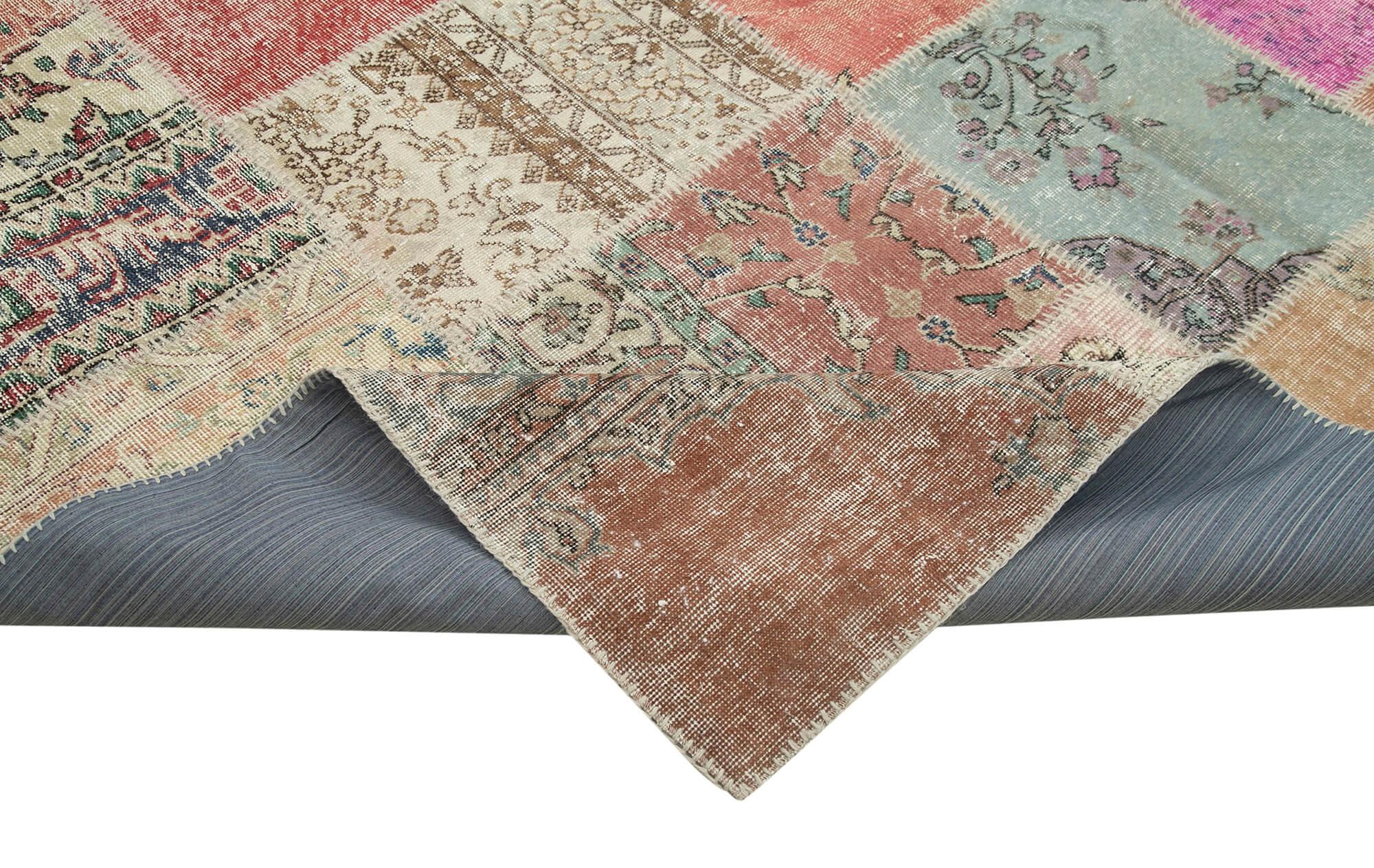 Kırk Yama Gri Patchwork Pamuk Yün El Dokuma Halısı 251x355 Agacan
