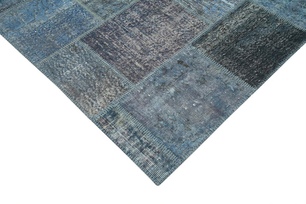 Kırk Yama Mavi Patchwork Pamuk Yün El Dokuma Halısı 235x353 Agacan