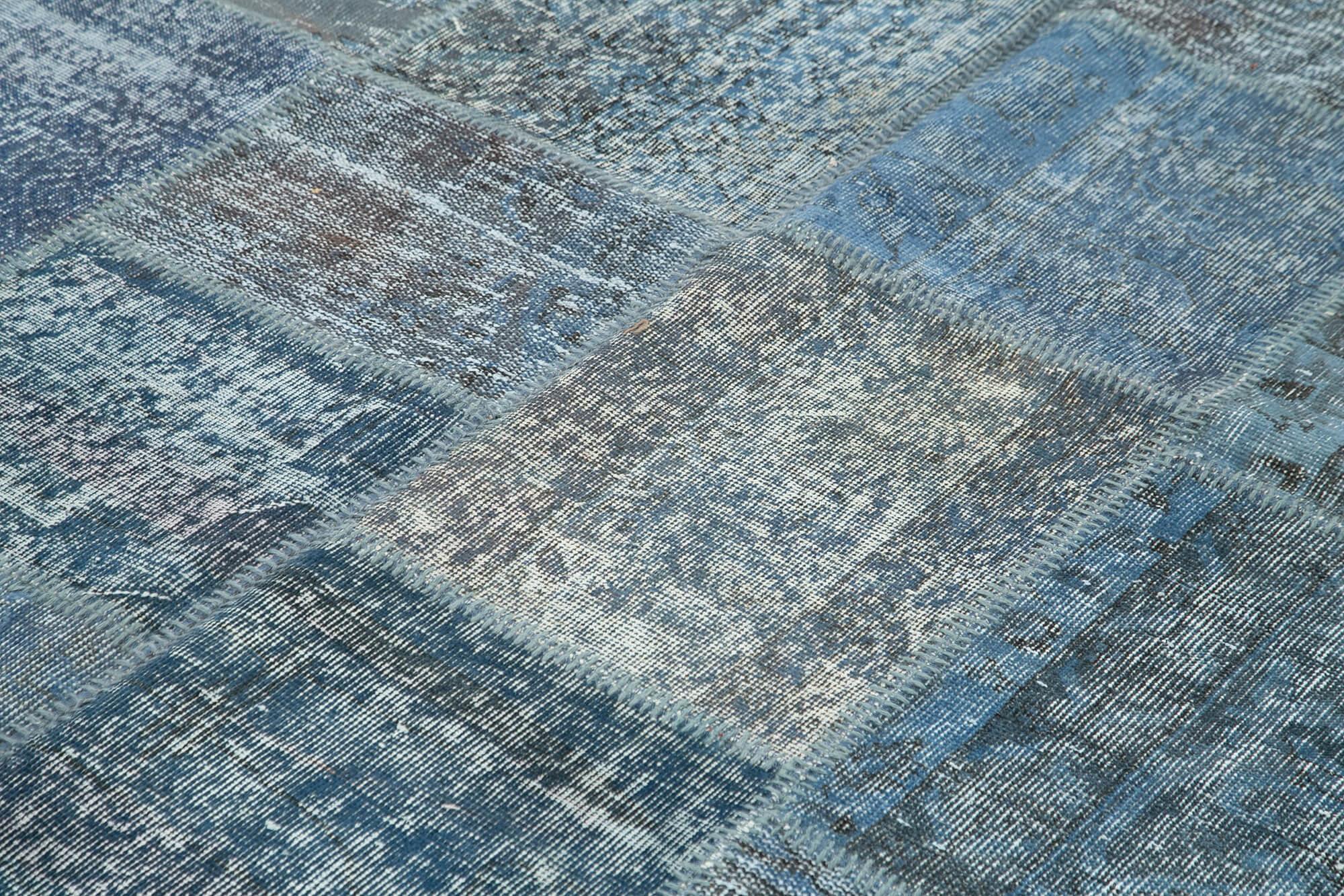 Kırk Yama Mavi Patchwork Pamuk Yün El Dokuma Halısı 235x353 Agacan