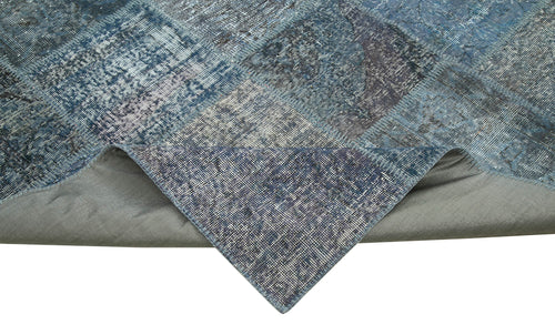 Kırk Yama Mavi Patchwork Pamuk Yün El Dokuma Halısı 235x353 Agacan
