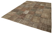 Kırk Yama Kahverengi Patchwork Pamuk Yün El Dokuma Halısı 253x348 Agacan