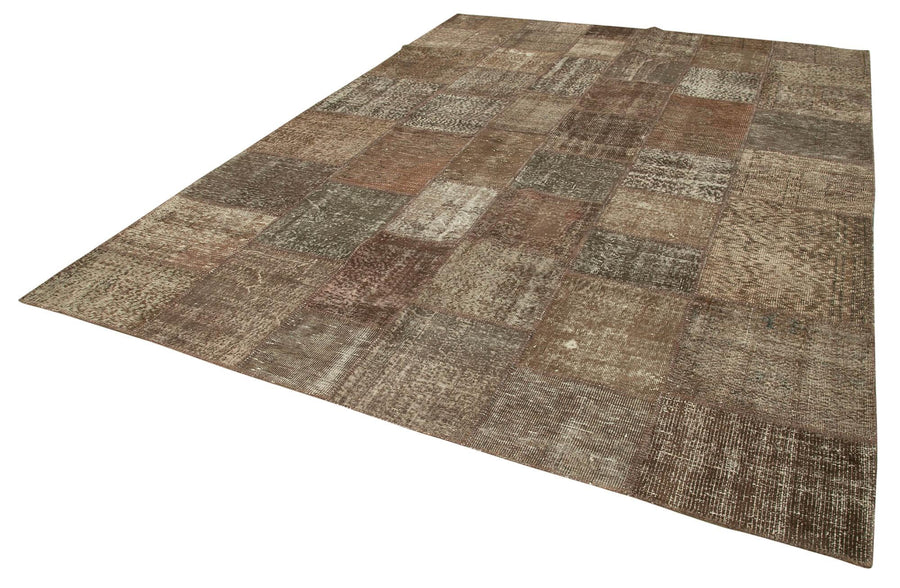 Kırk Yama Kahverengi Patchwork Pamuk Yün El Dokuma Halısı 253x348 Agacan