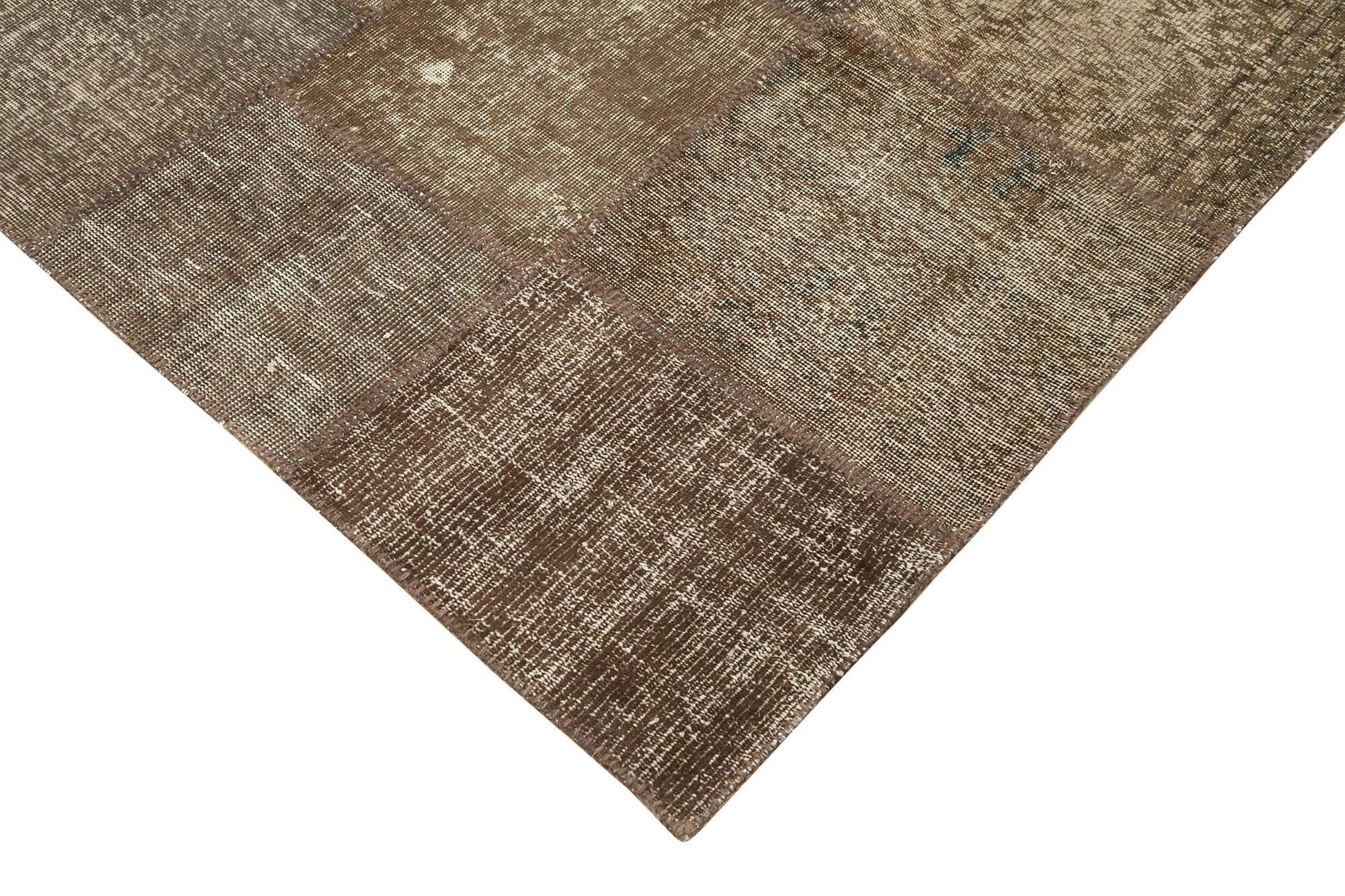 Kırk Yama Kahverengi Patchwork Pamuk Yün El Dokuma Halısı 253x348 Agacan