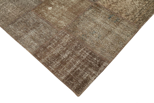 Kırk Yama Kahverengi Patchwork Pamuk Yün El Dokuma Halısı 253x348 Agacan