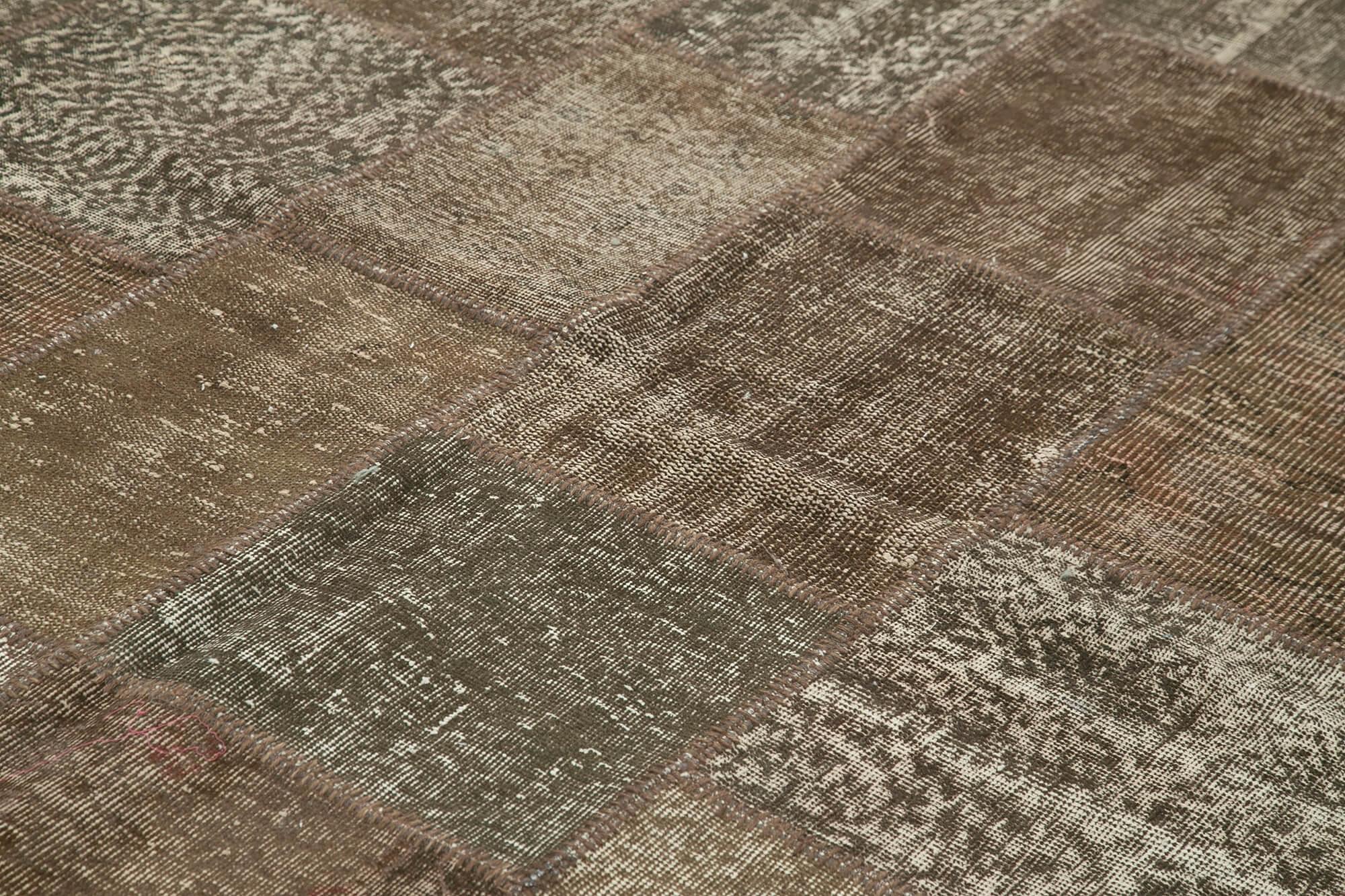 Kırk Yama Kahverengi Patchwork Pamuk Yün El Dokuma Halısı 253x348 Agacan
