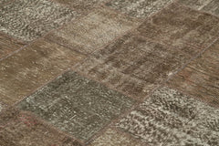 Kırk Yama Kahverengi Patchwork Pamuk Yün El Dokuma Halısı 253x348 Agacan