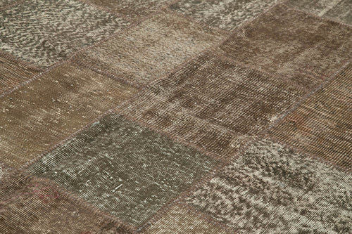 Kırk Yama Kahverengi Patchwork Pamuk Yün El Dokuma Halısı 253x348 Agacan