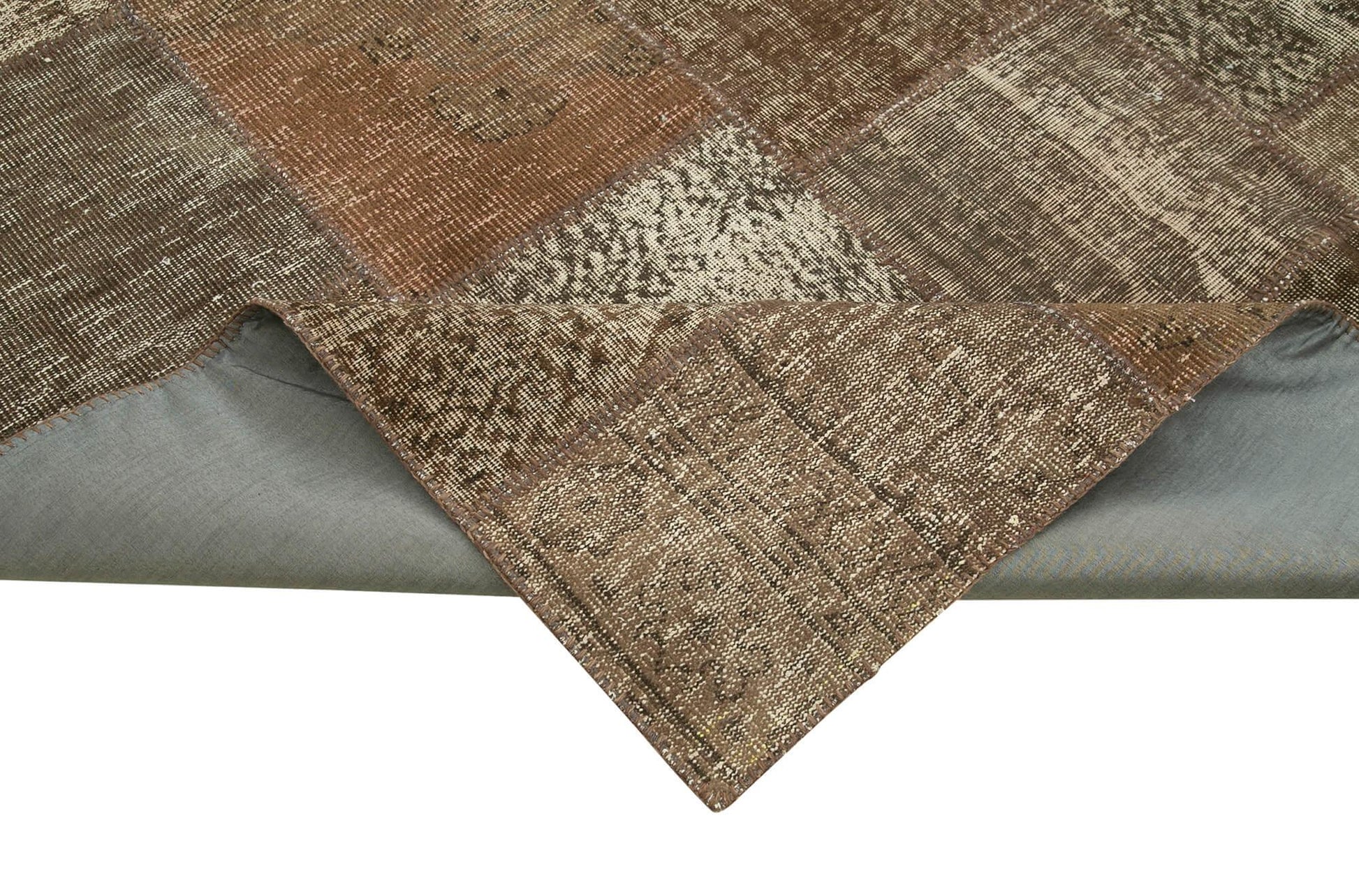 Kırk Yama Kahverengi Patchwork Pamuk Yün El Dokuma Halısı 253x348 Agacan
