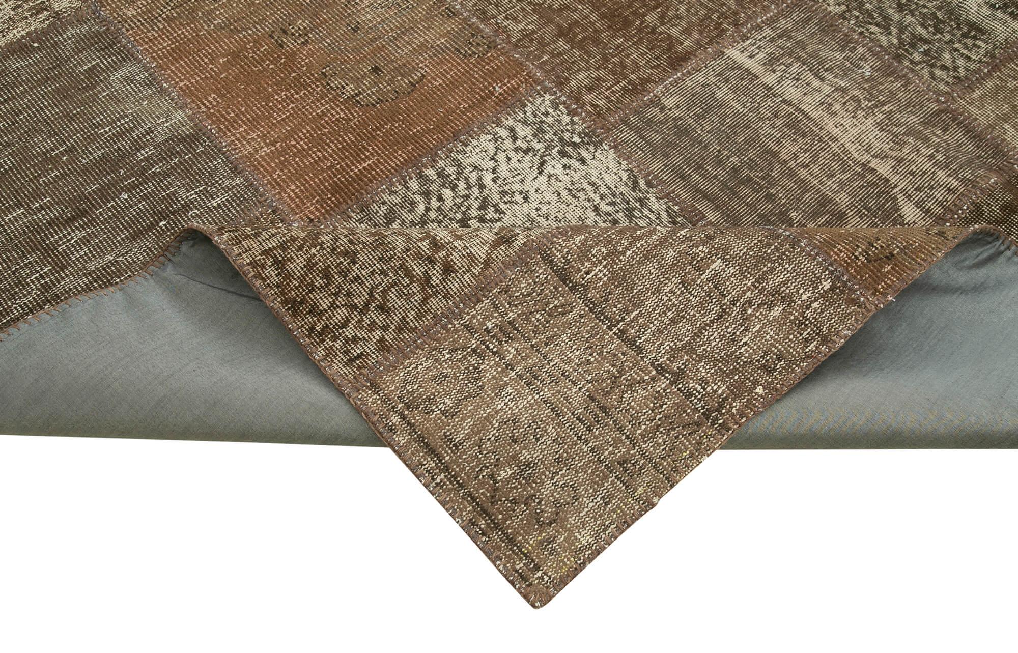 Kırk Yama Kahverengi Patchwork Pamuk Yün El Dokuma Halısı 253x348 Agacan