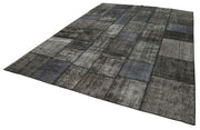 Kırk Yama Siyah Patchwork Pamuk Yün El Dokuma Halısı 254x353 Agacan