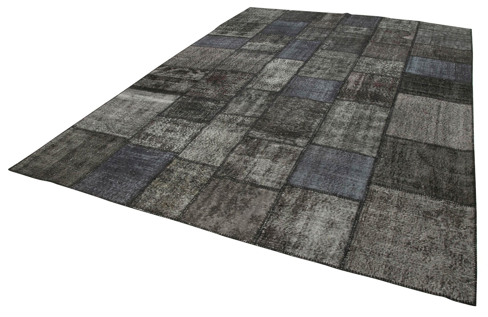 Kırk Yama Siyah Patchwork Pamuk Yün El Dokuma Halısı 254x353 Agacan