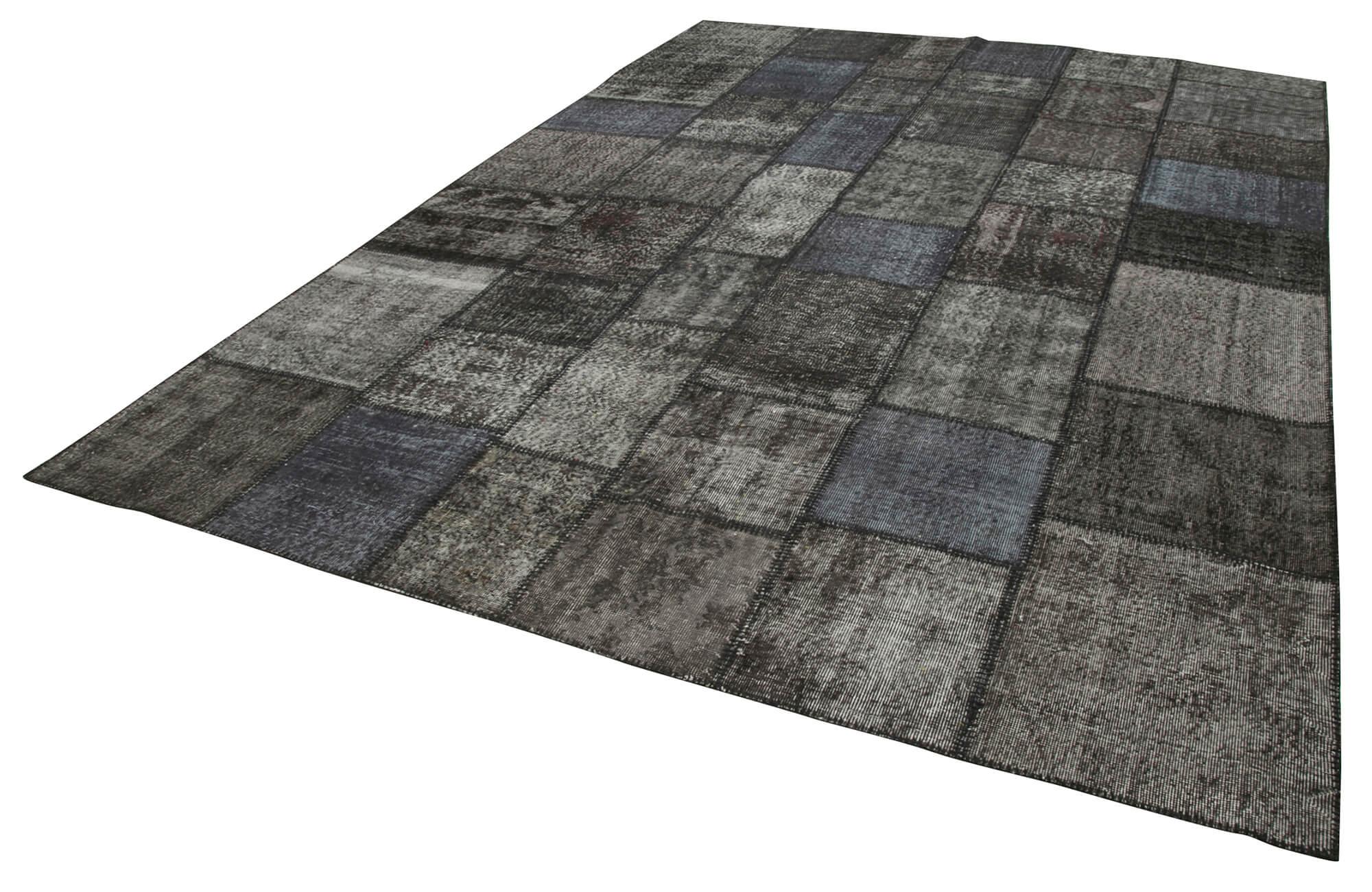 Kırk Yama Siyah Patchwork Pamuk Yün El Dokuma Halısı 254x353 Agacan