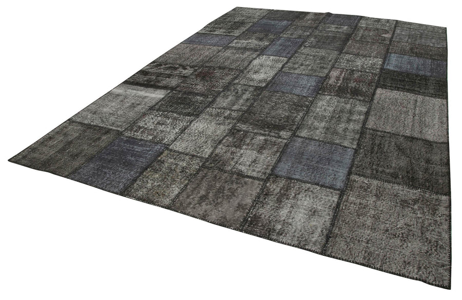 Kırk Yama Siyah Patchwork Pamuk Yün El Dokuma Halısı 254x353 Agacan