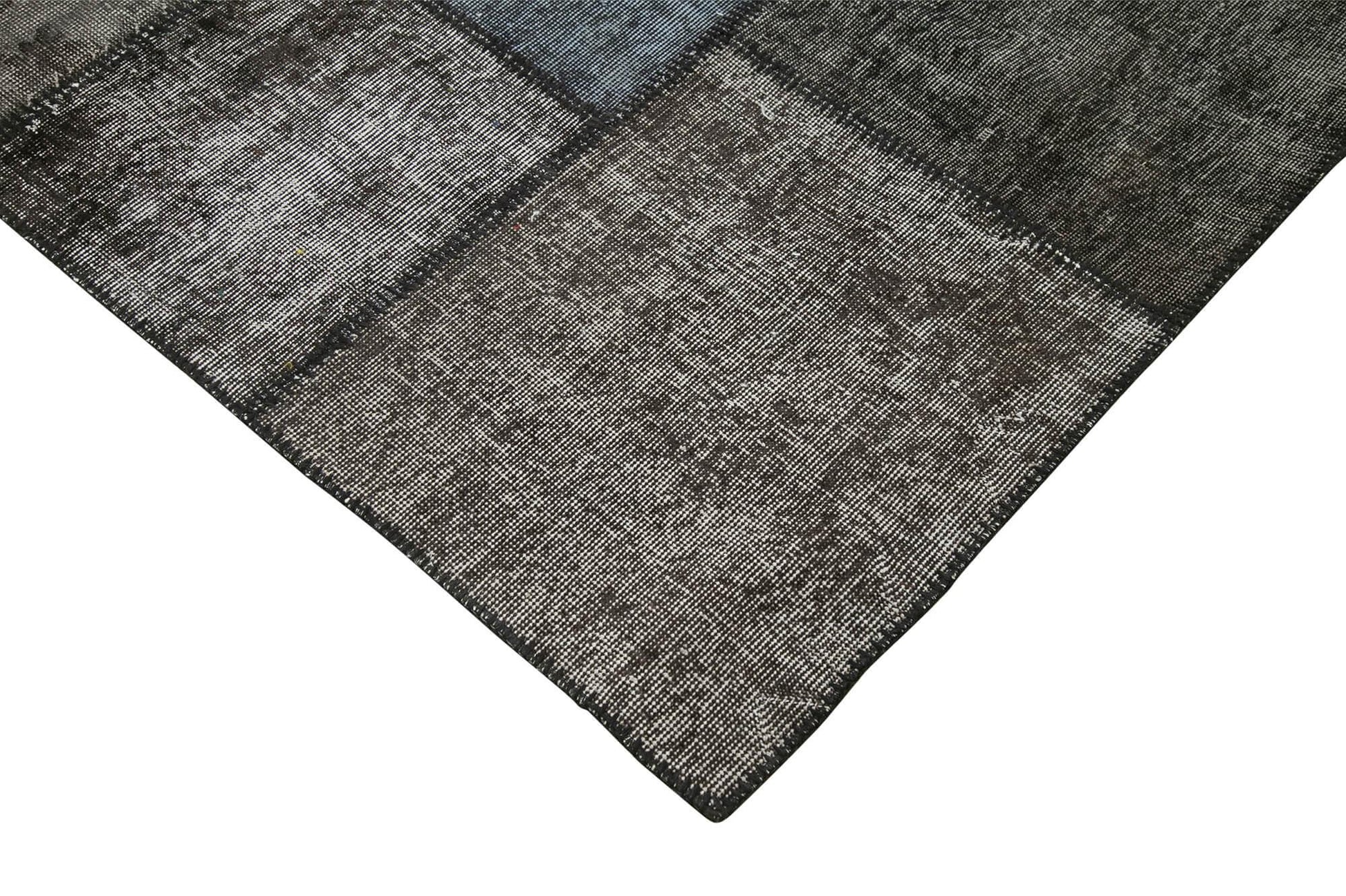 Kırk Yama Siyah Patchwork Pamuk Yün El Dokuma Halısı 254x353 Agacan
