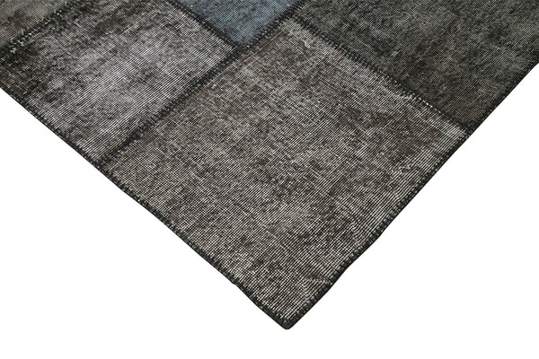 Kırk Yama Siyah Patchwork Pamuk Yün El Dokuma Halısı 254x353 Agacan