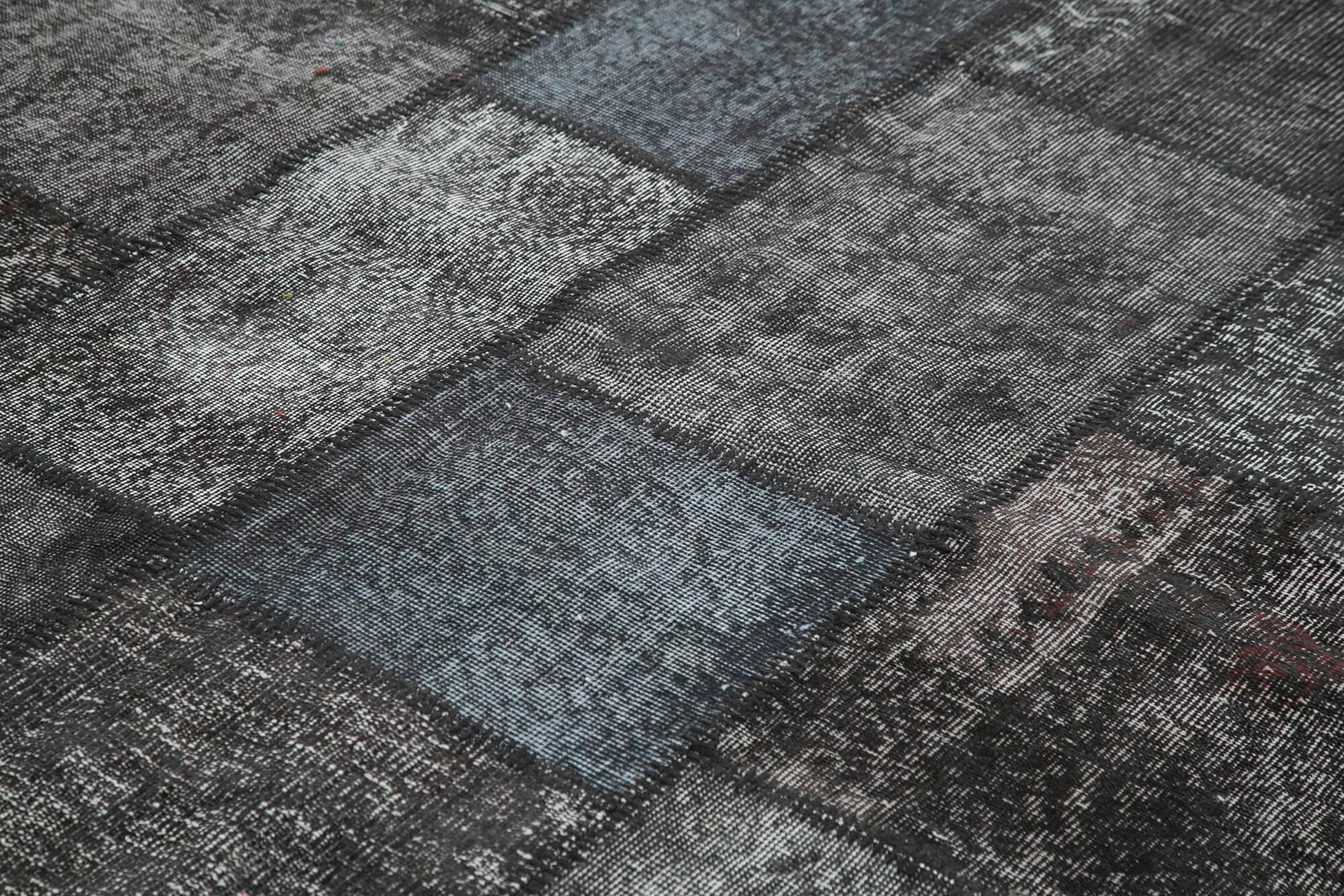 Kırk Yama Siyah Patchwork Pamuk Yün El Dokuma Halısı 254x353 Agacan