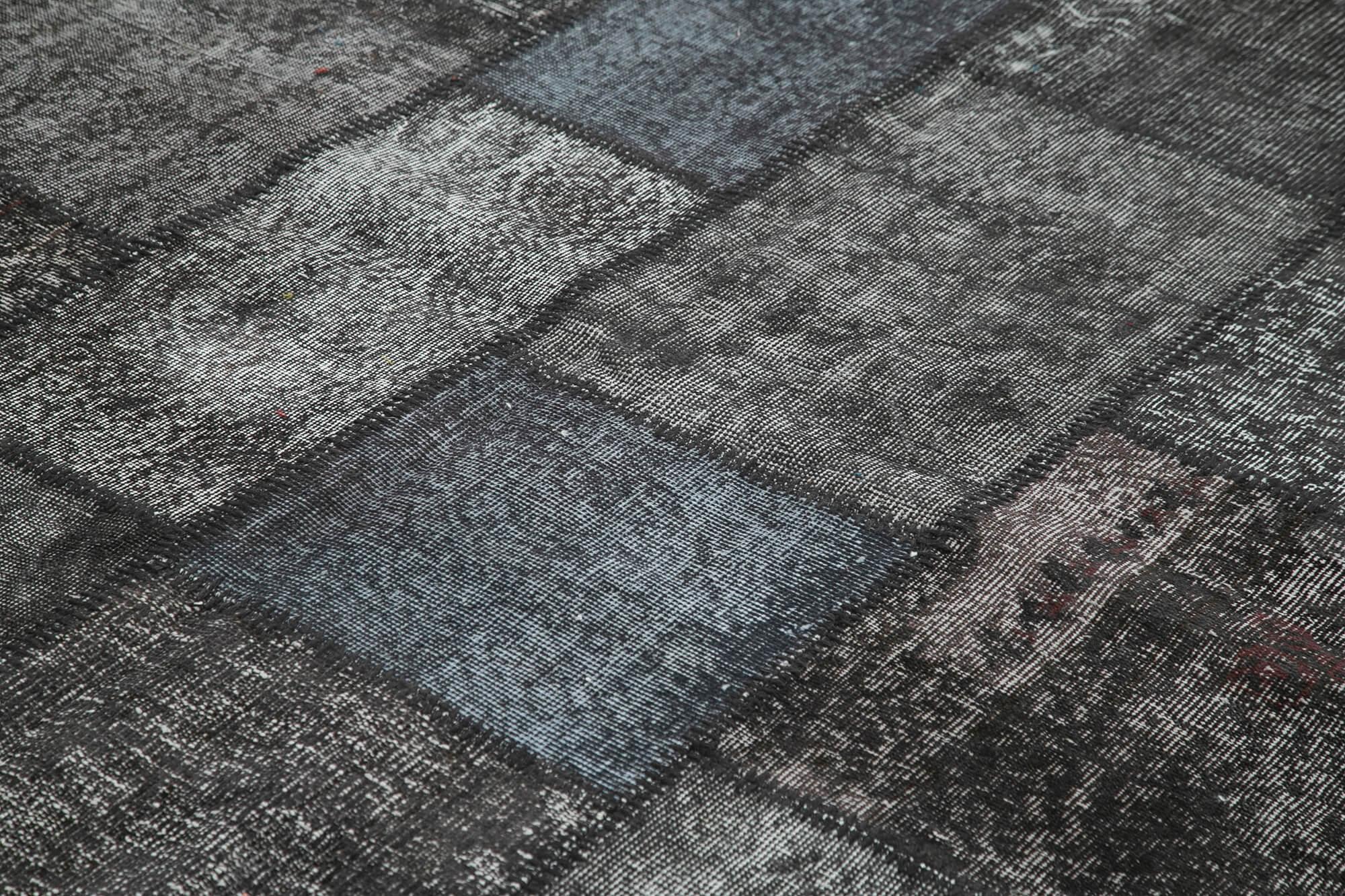 Kırk Yama Siyah Patchwork Pamuk Yün El Dokuma Halısı 254x353 Agacan
