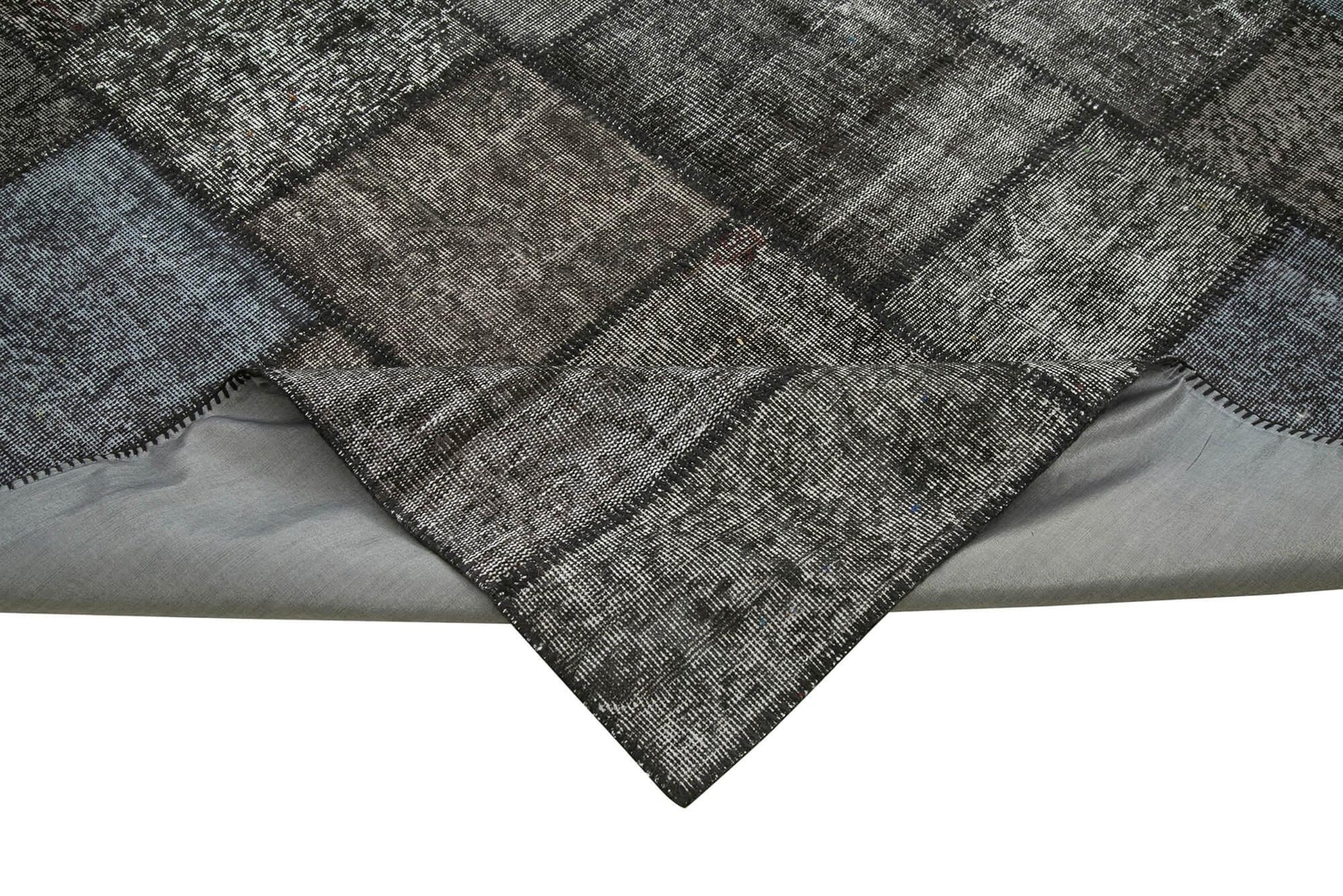 Kırk Yama Siyah Patchwork Pamuk Yün El Dokuma Halısı 254x353 Agacan