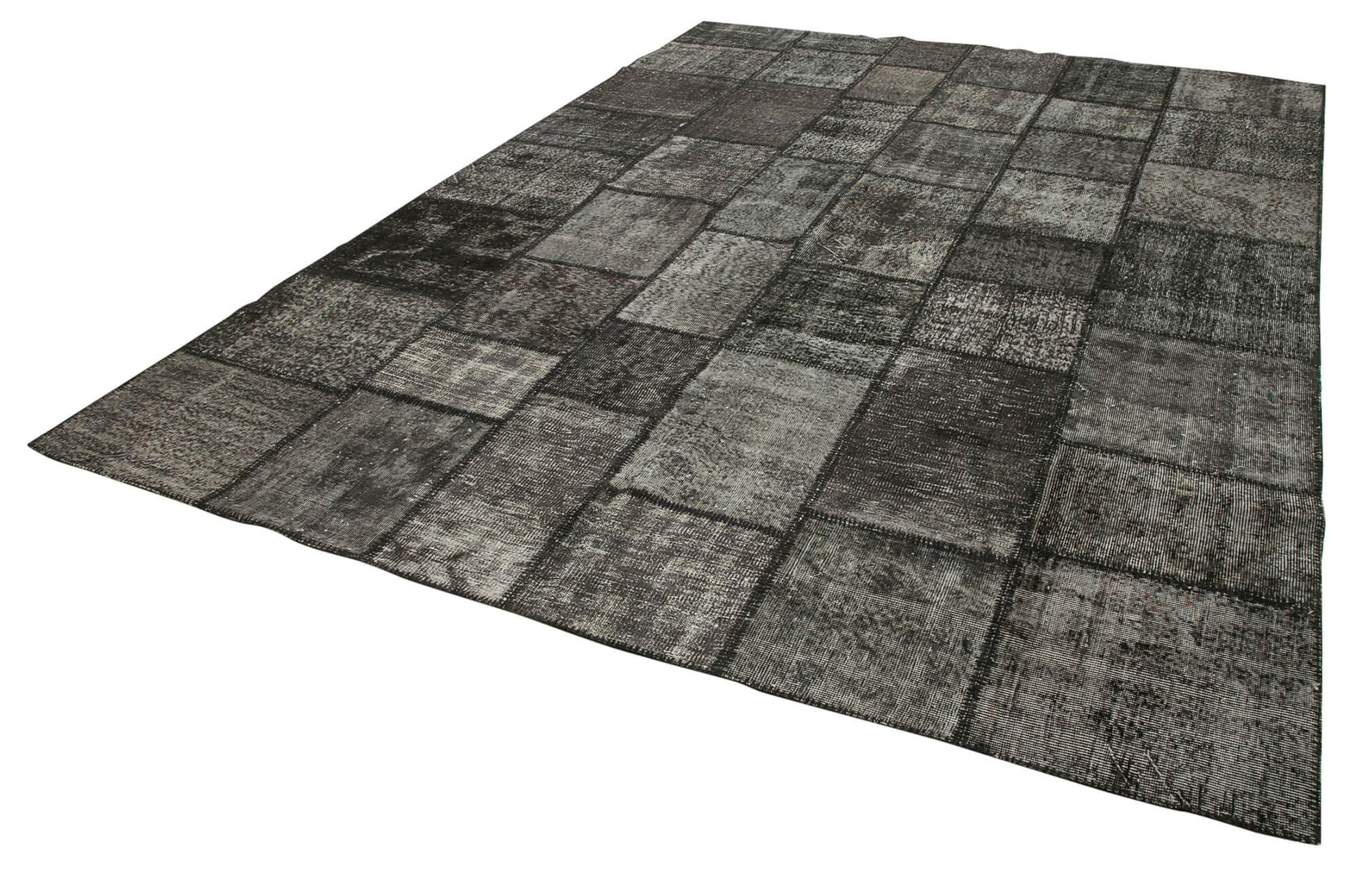 Kırk Yama Siyah Patchwork Pamuk Yün El Dokuma Halısı 254x356 Agacan