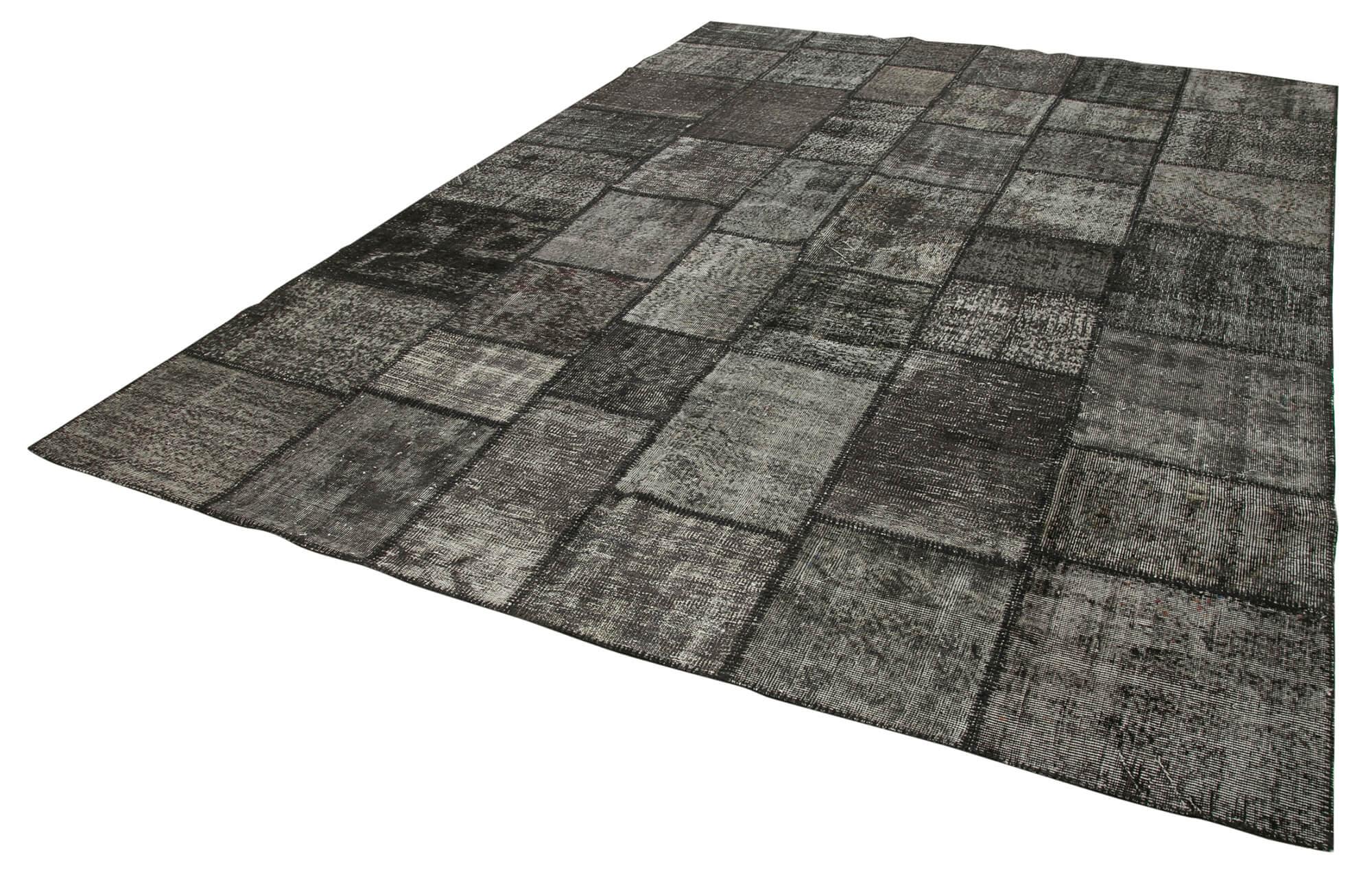 Kırk Yama Siyah Patchwork Pamuk Yün El Dokuma Halısı 254x356 Agacan