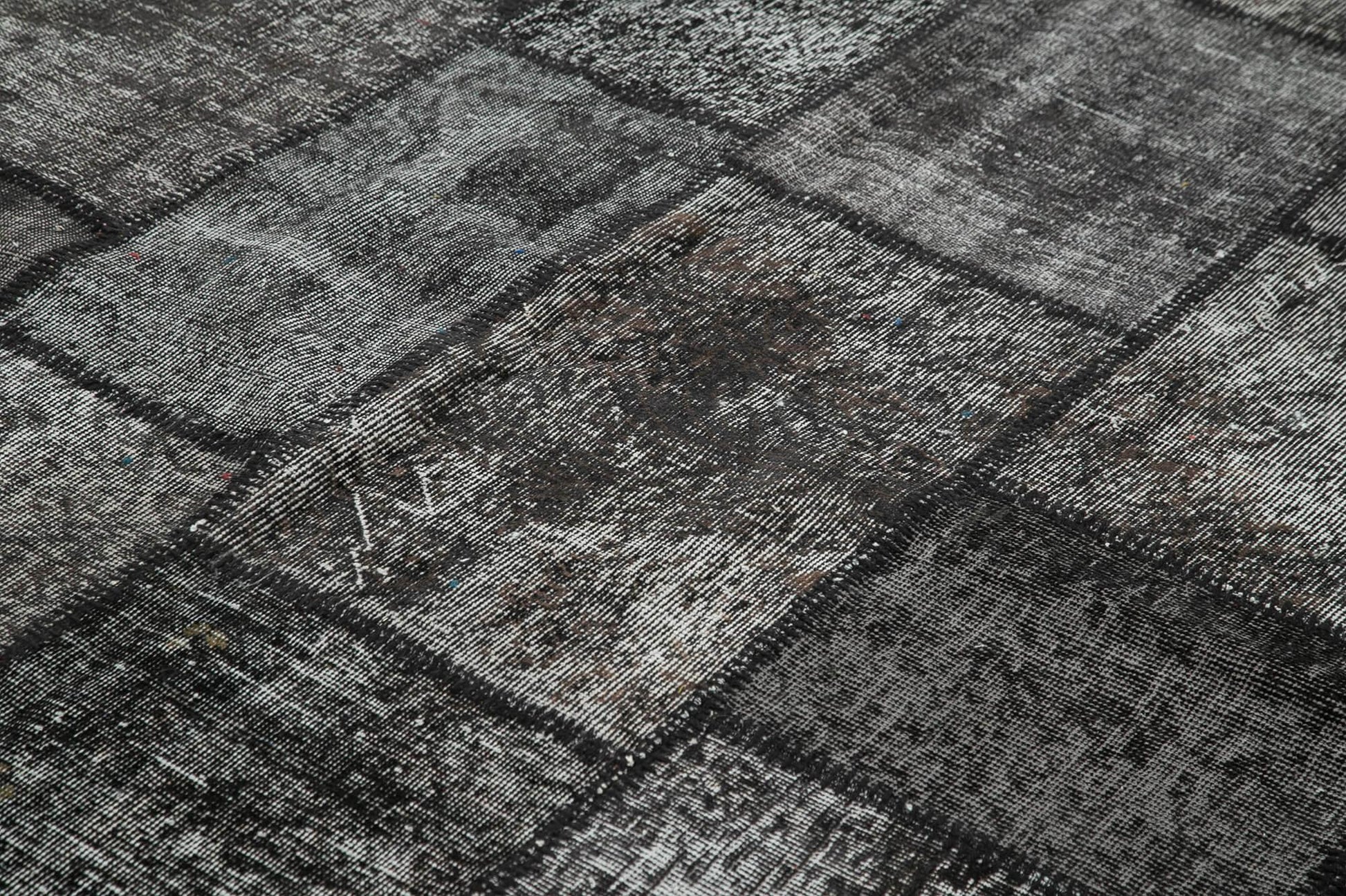 Kırk Yama Siyah Patchwork Pamuk Yün El Dokuma Halısı 254x356 Agacan