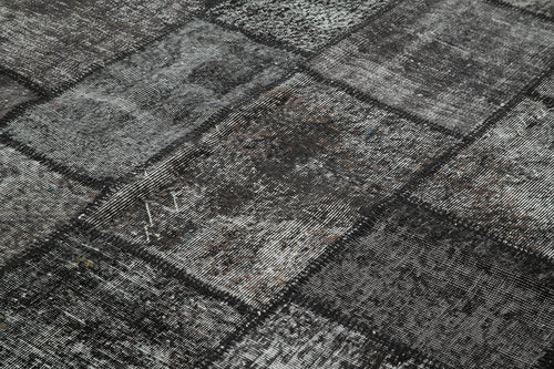 Kırk Yama Siyah Patchwork Pamuk Yün El Dokuma Halısı 254x356 Agacan