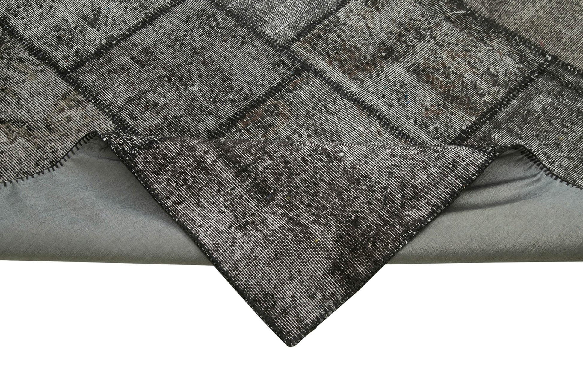 Kırk Yama Siyah Patchwork Pamuk Yün El Dokuma Halısı 254x356 Agacan