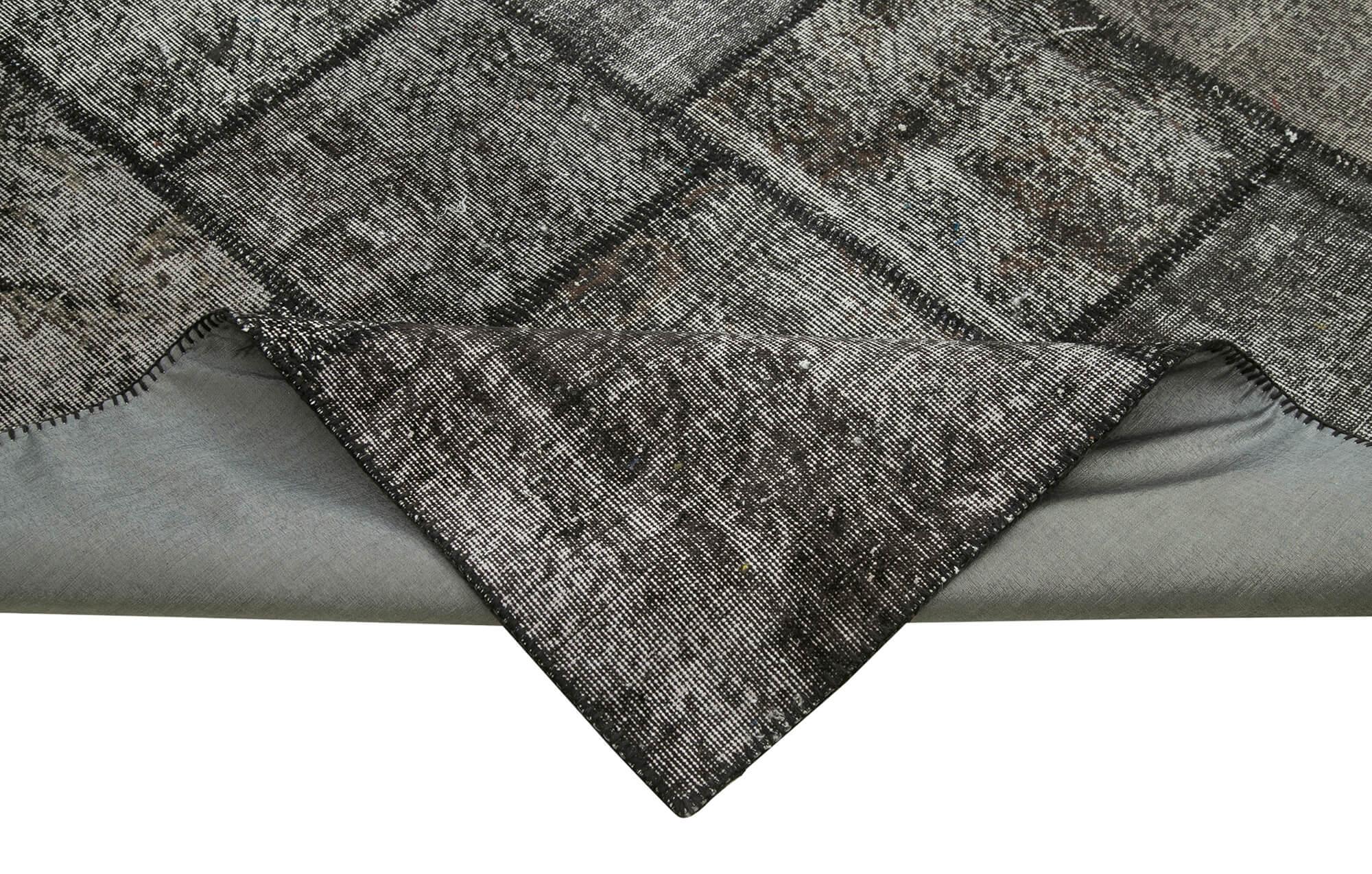 Kırk Yama Siyah Patchwork Pamuk Yün El Dokuma Halısı 254x356 Agacan