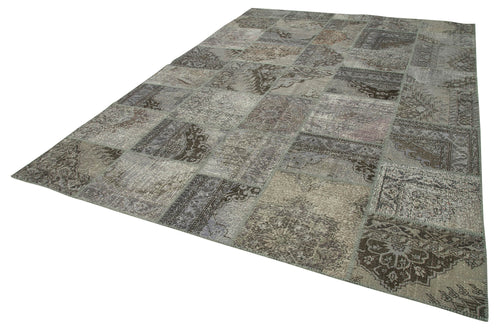 Kırk Yama Gri Patchwork Pamuk Yün El Dokuma Halısı 251x356 Agacan