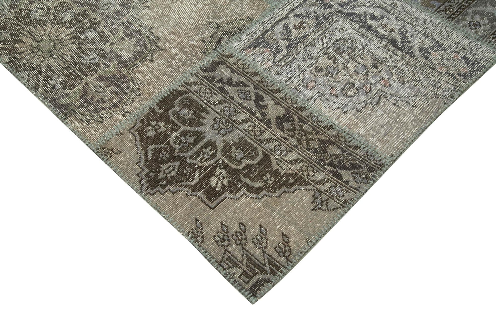 Kırk Yama Gri Patchwork Pamuk Yün El Dokuma Halısı 251x356 Agacan
