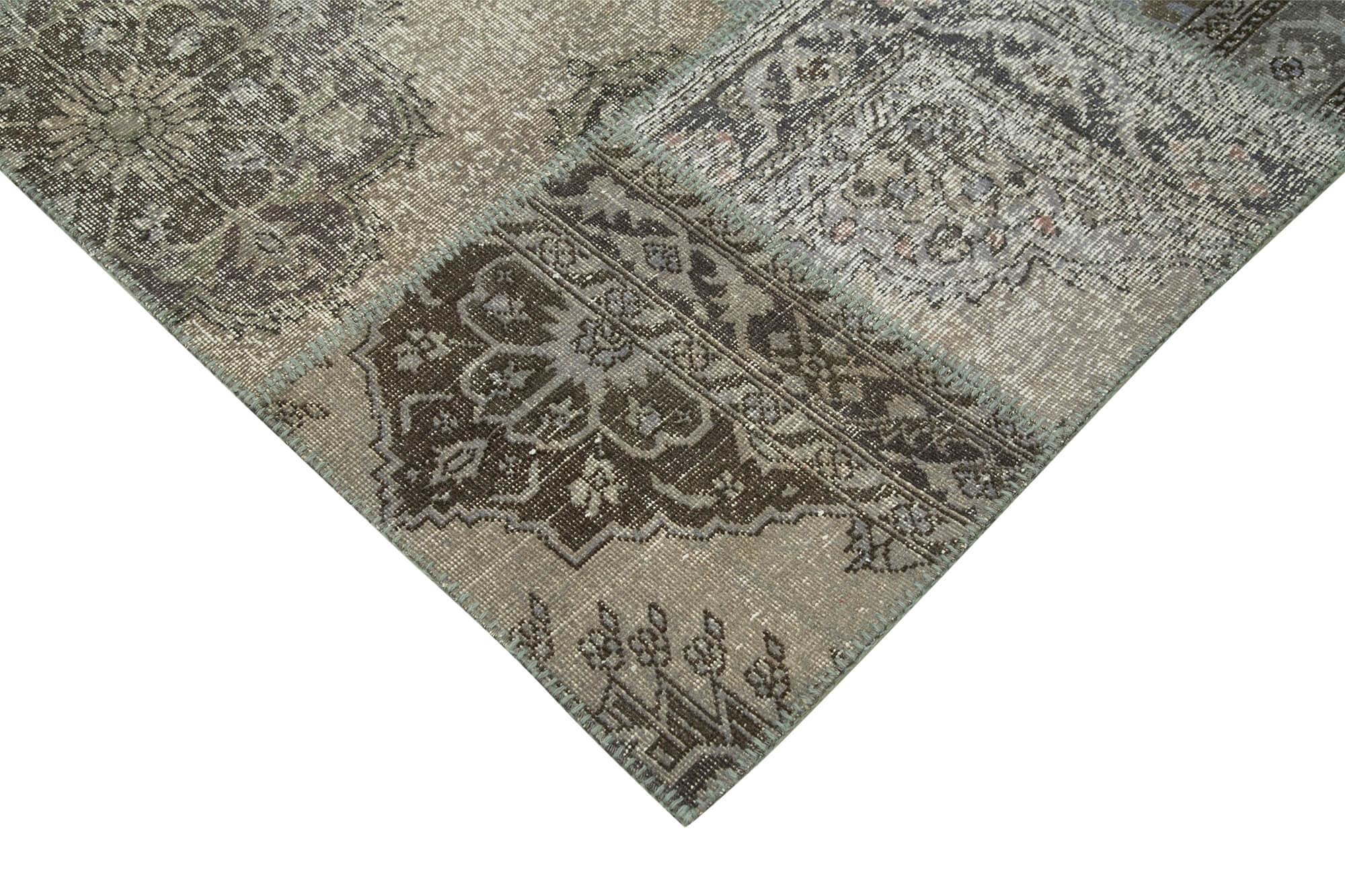 Kırk Yama Gri Patchwork Pamuk Yün El Dokuma Halısı 251x356 Agacan