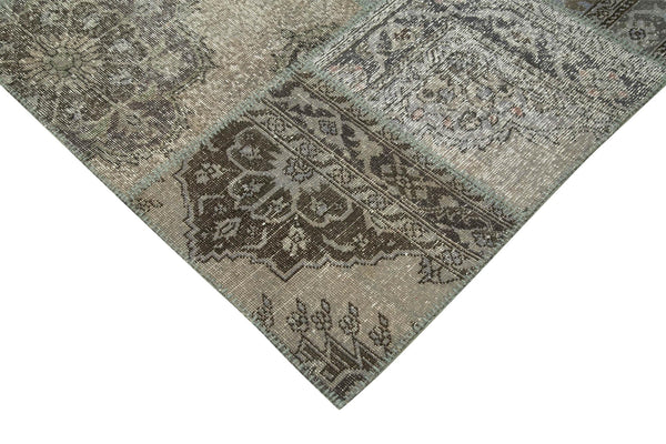 Kırk Yama Gri Patchwork Pamuk Yün El Dokuma Halısı 251x356 Agacan