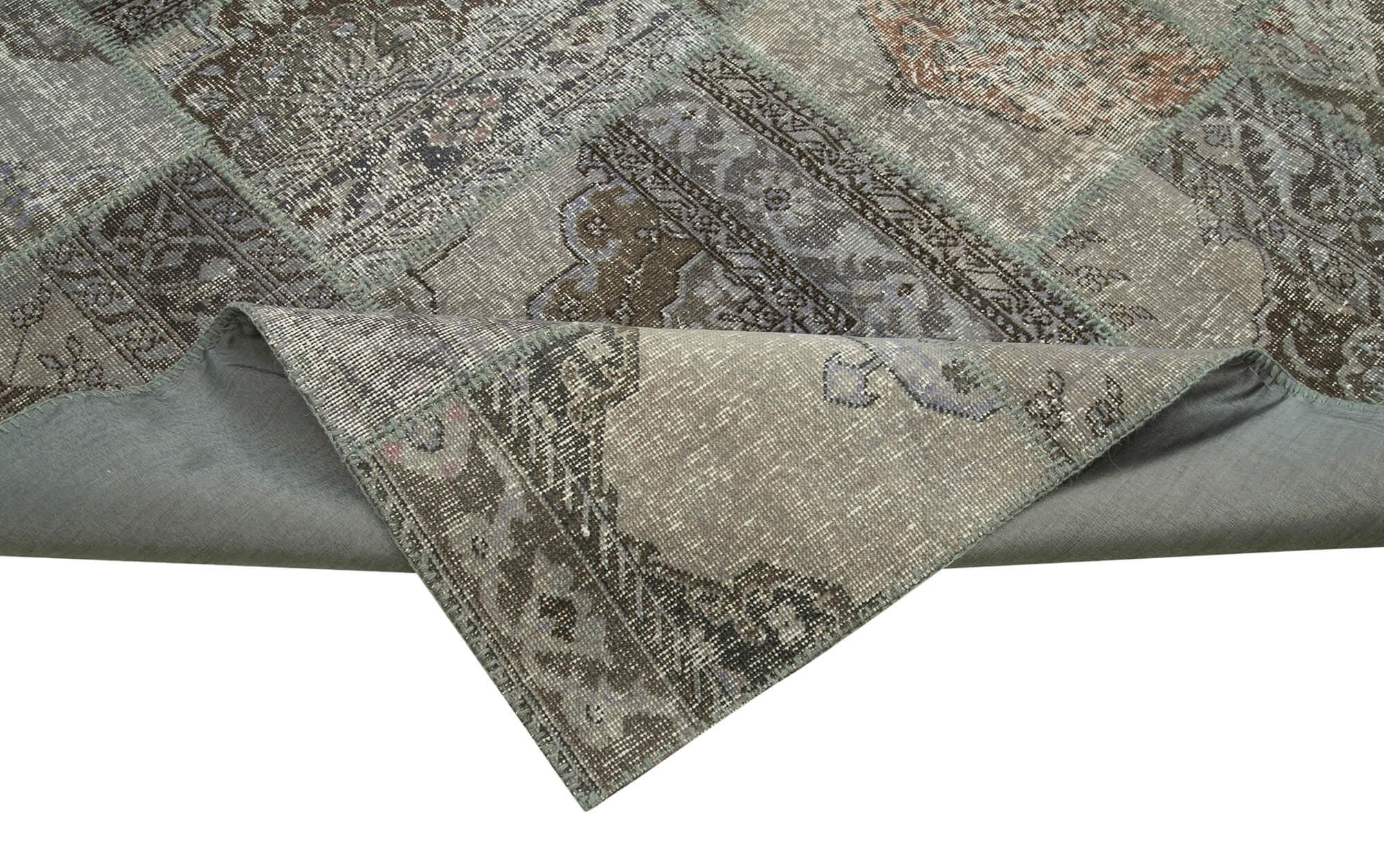 Kırk Yama Gri Patchwork Pamuk Yün El Dokuma Halısı 251x356 Agacan