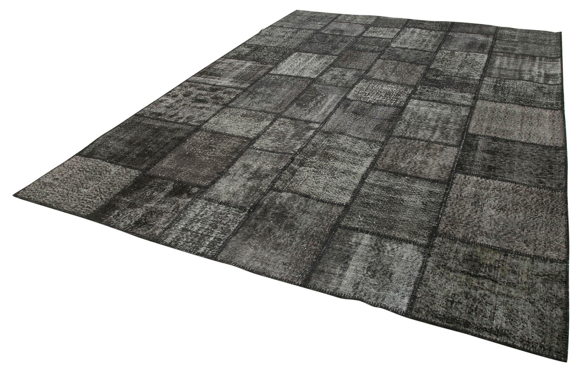 Kırk Yama Siyah Patchwork Pamuk Yün El Dokuma Halısı 256x352 Agacan