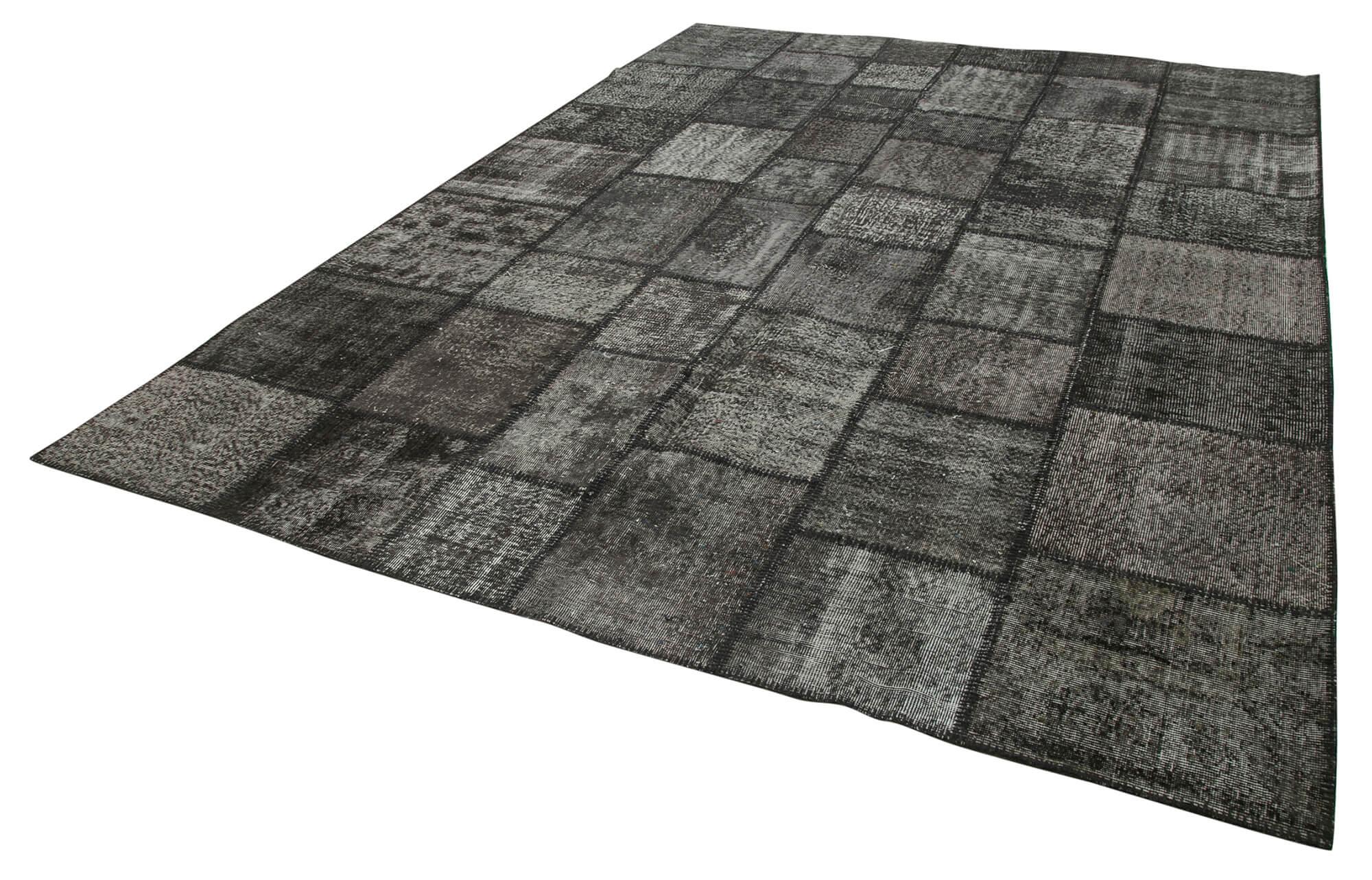 Kırk Yama Siyah Patchwork Pamuk Yün El Dokuma Halısı 256x352 Agacan