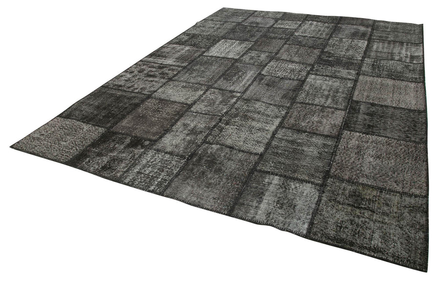 Kırk Yama Siyah Patchwork Pamuk Yün El Dokuma Halısı 256x352 Agacan