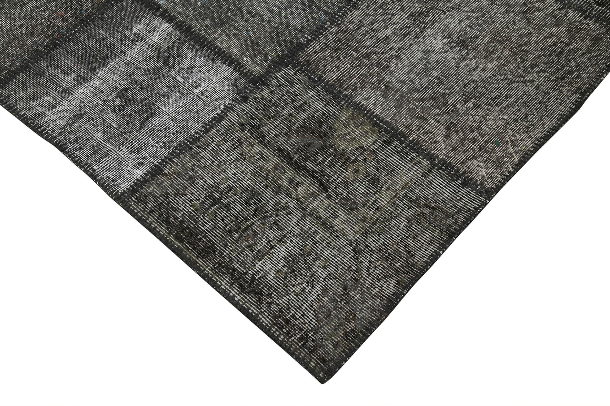 Kırk Yama Siyah Patchwork Pamuk Yün El Dokuma Halısı 256x352 Agacan