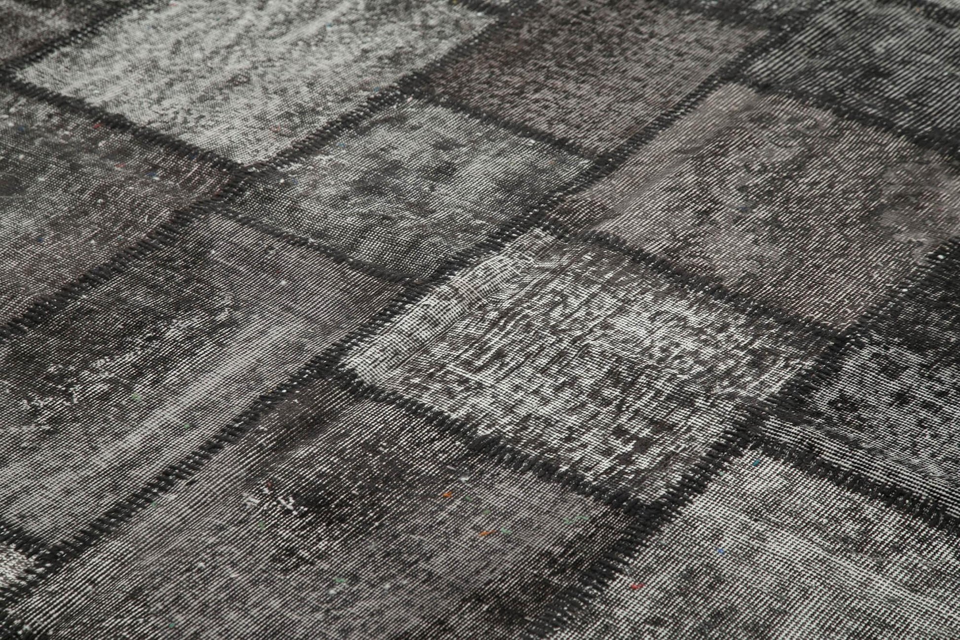 Kırk Yama Siyah Patchwork Pamuk Yün El Dokuma Halısı 256x352 Agacan