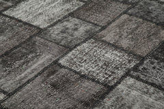 Kırk Yama Siyah Patchwork Pamuk Yün El Dokuma Halısı 256x352 Agacan