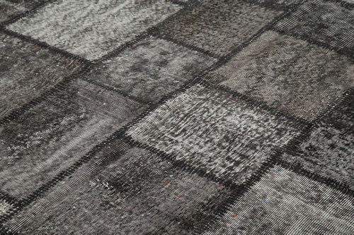 Kırk Yama Siyah Patchwork Pamuk Yün El Dokuma Halısı 256x352 Agacan